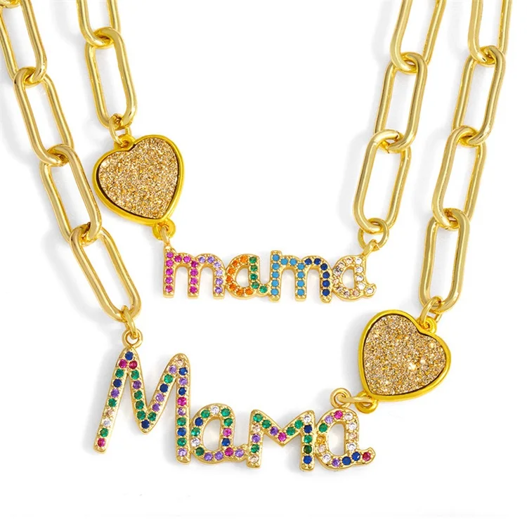 

Womens Necklaces Mother's Gift Gold Plating Rhinestone Crystal Fashion Jewelry Letter Chain Rainbow Mama Pendant Necklace, Picture