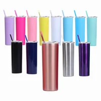 

20oz stainless steel skinny tumbler Straight Cup with lid Solid color straw double vacuum insulation Water bottle Flask