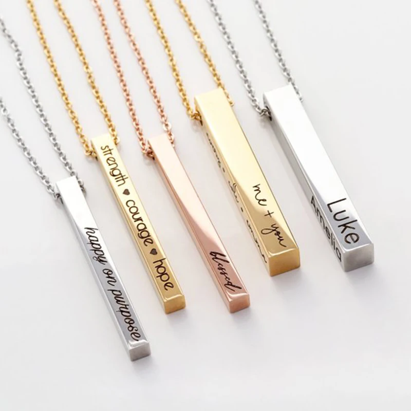 Costume Jewelry Personalized Vertical Bar Name Letter Necklace
