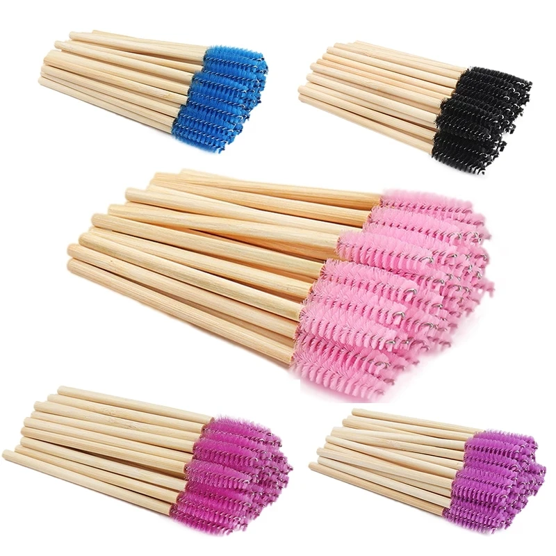 

Factory oem nylon hair eyelash Disposable makeup brush applicator with bamboo handle cosmetic brush