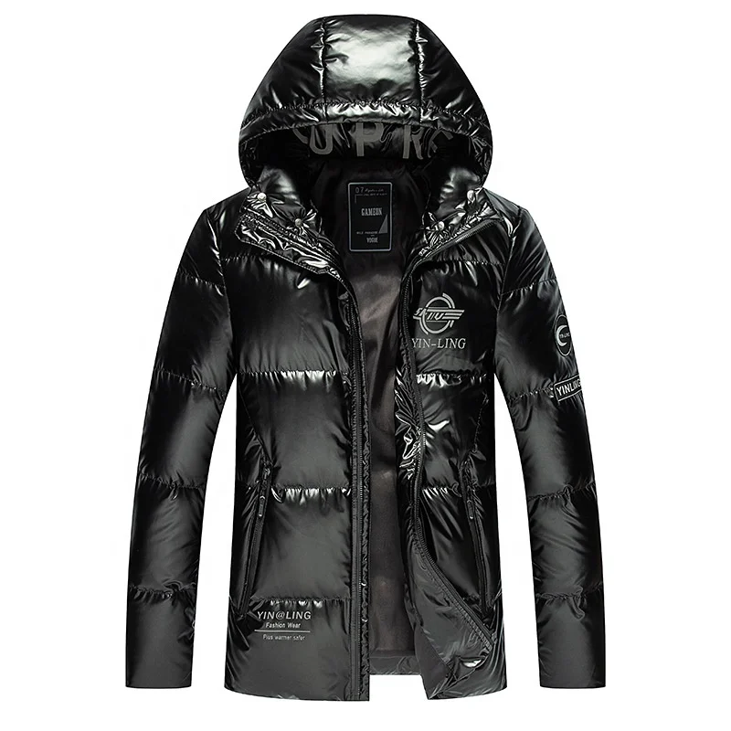 

Best Quality Mens Black Grey Shiny Puffer Coat Winter Hooded Long Duck Down jacket, Customized color