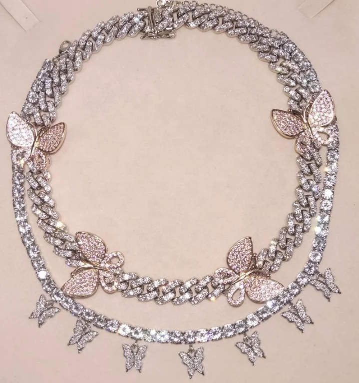 

wholesale stainless steel silver diamond butterfly necklace jewelry