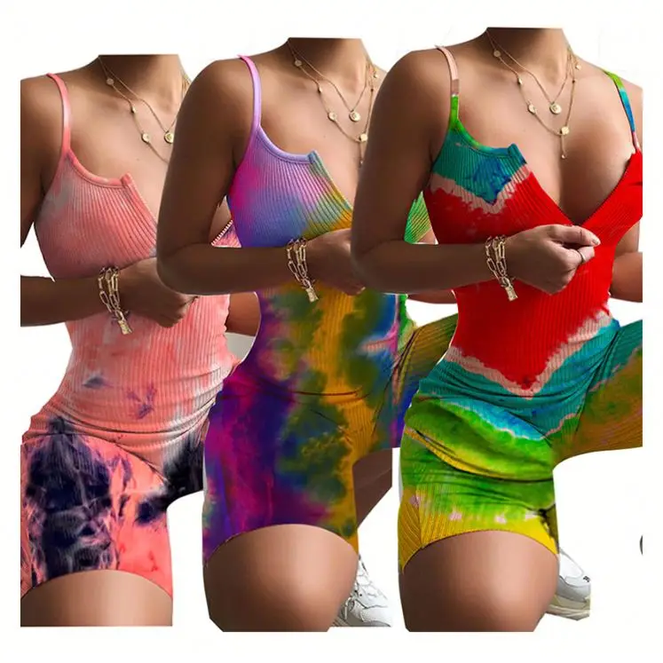 

Fashion sexy deep v neck print rib Ladies bodycon sports Jump Suit Bodysuits Women One Piece Short Jumpsuits And Rompers