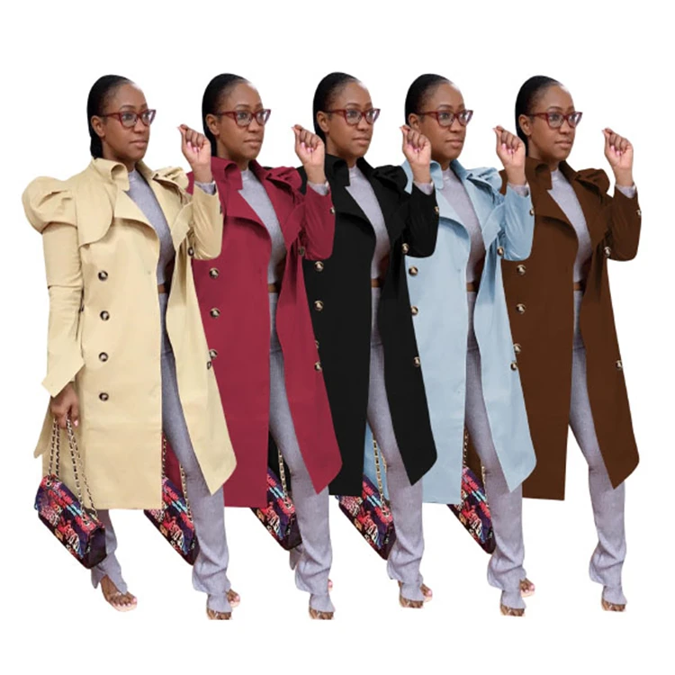 

Wholesale Latest Fashion Solid Petal Long Sleeve Button trench coat women's clothing Winter Coat Woman Winter Clothes 2020, Khaki/black/coffee/light blue/rose red