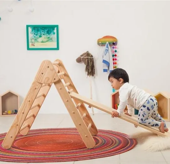 

Climbing Set for Toddler Wooden Montessori Climbing Arch Ramp Gym Frame Pikler Triangle Foldable Transformable Pikler Triangle, Natural wood/rainbow colors