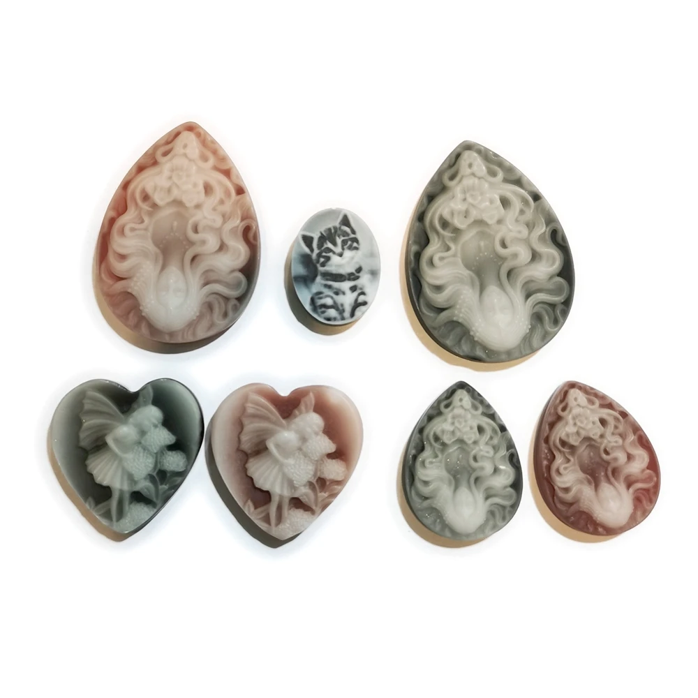 

High Quality Wholesale Carved Agate Cameo Cabochon Stone Natural Gemstone Girls Pendants for Beauty Jewelry Making, Multi