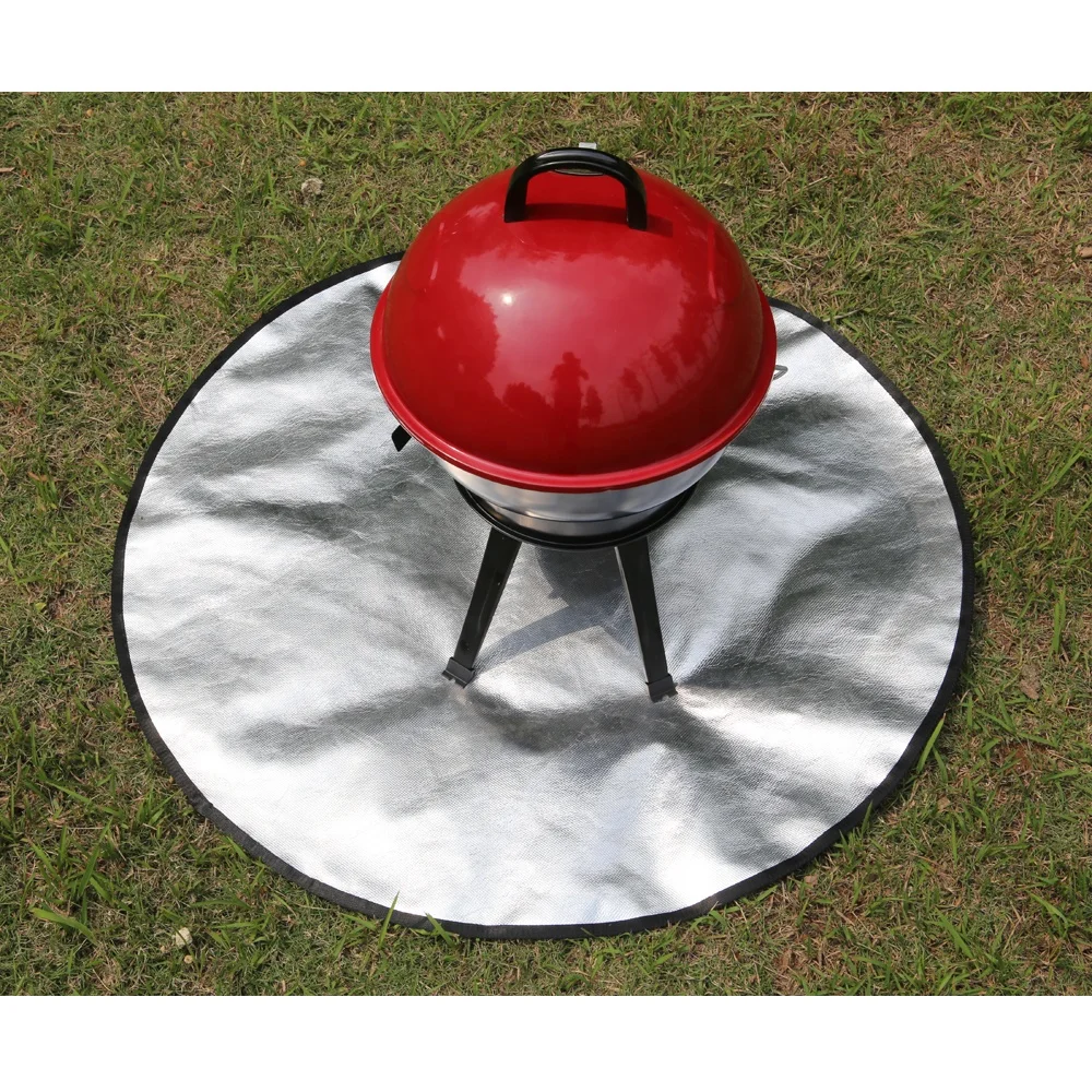 

PVC backing fireproof charcoal or gas bbq barbecue grill protective floor mat for patio or garden, Silver