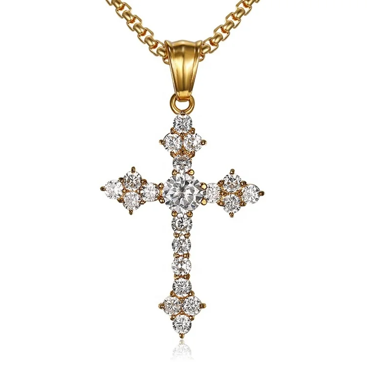 

Marlary 18K Gold Plated Stainless Steel Iced Out Necklace Simple Cross Pendant Jewelry For Girl