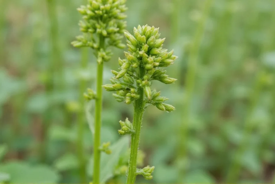 Close-up of black mustard plant showing tall growth habit but non-woody stem structure