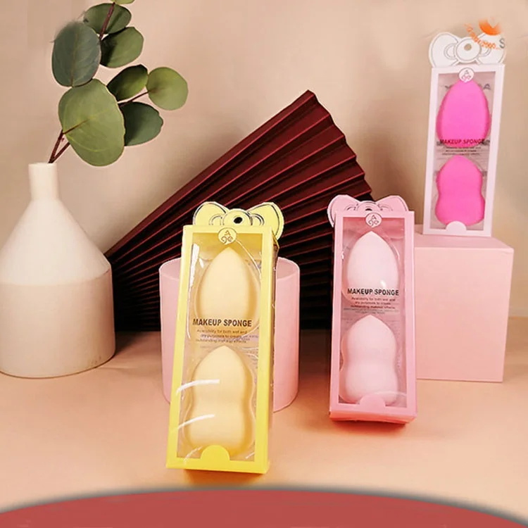 

New Design 2pcs Pack Bow Makeup Sponge Bow Knot Makeup Egg Sponge Puff with Case, Purple, pink, mint, hot pink, yellow, customized