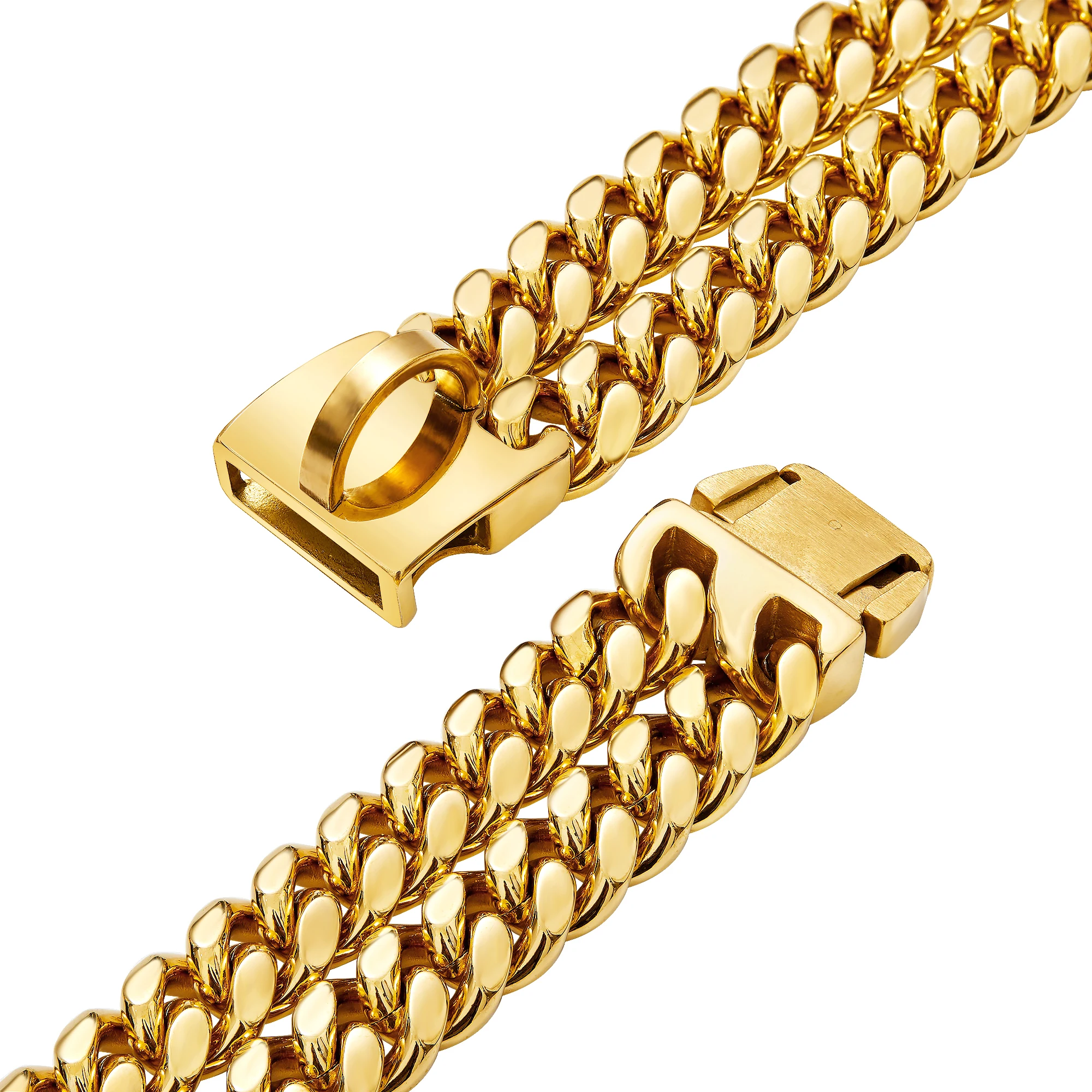 

Factory Drop Shipping Stainless Steel 24mm Gold Width Dog Collar Pet 18k Cuban Dog Chain Collar Stainless Dog Choker, Custom color