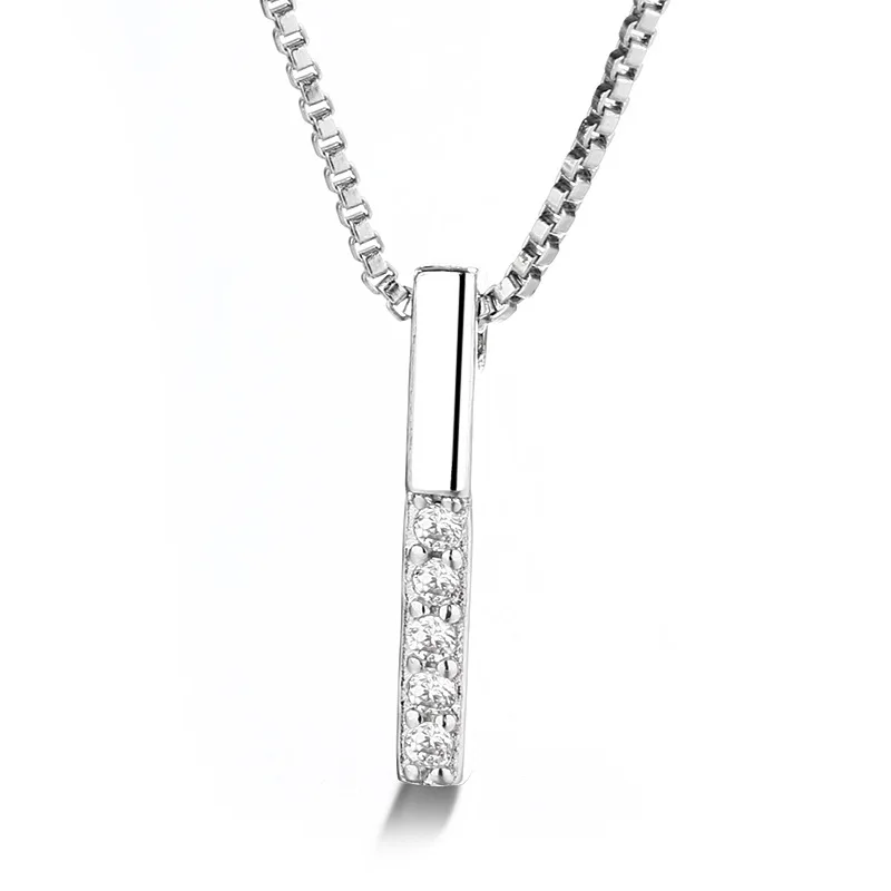 GN13 Top Sale Wholesale 925 Sterling Silver Simple Vertical Diamond Bar Matchstick Pendant Necklace Box Chain Jewelry