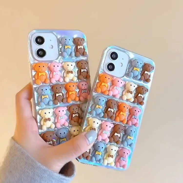 

3D cute bear design cute luxury clear laser design shockproof phone case for iphone 13pro max