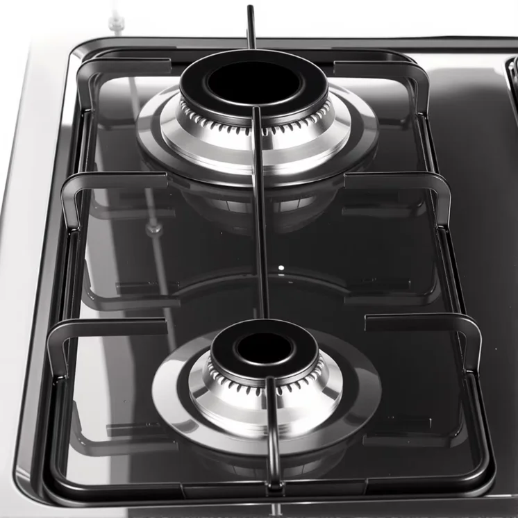 Cuisinière à gaz domestique RAF R.8507 avec quatre brûleurs, puissance de feu élevée, chaleur uniforme, supports de casseroles en fer noir et couvercle supérieur