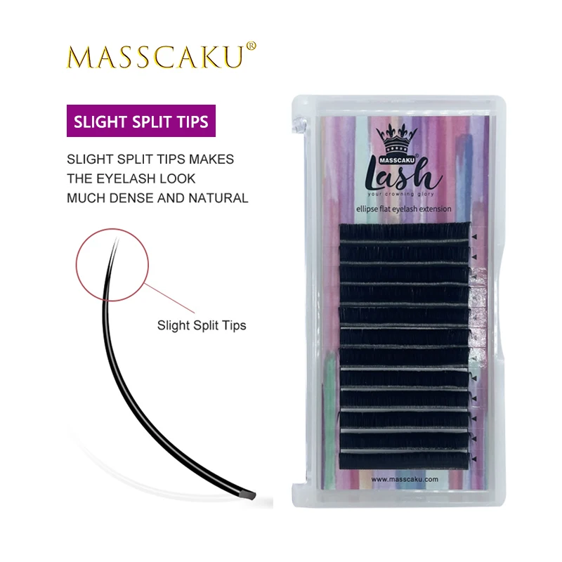 

MASSCAKU Wholesale Vendor Ellipse Flat Eyelash extension faux mink softer volume lashes for Individual Lash Salon and Makeup, Black