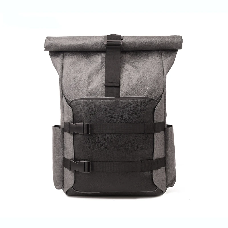 

Urban style mountaineering leather sport mens bag back pack bags waterproof tyvek roll top backpack, Black, white, gray