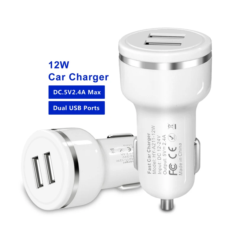 

custom wholesale competitive promotion price double USB port 5V2.4A fast charge in car charger for Samsung, Black/white