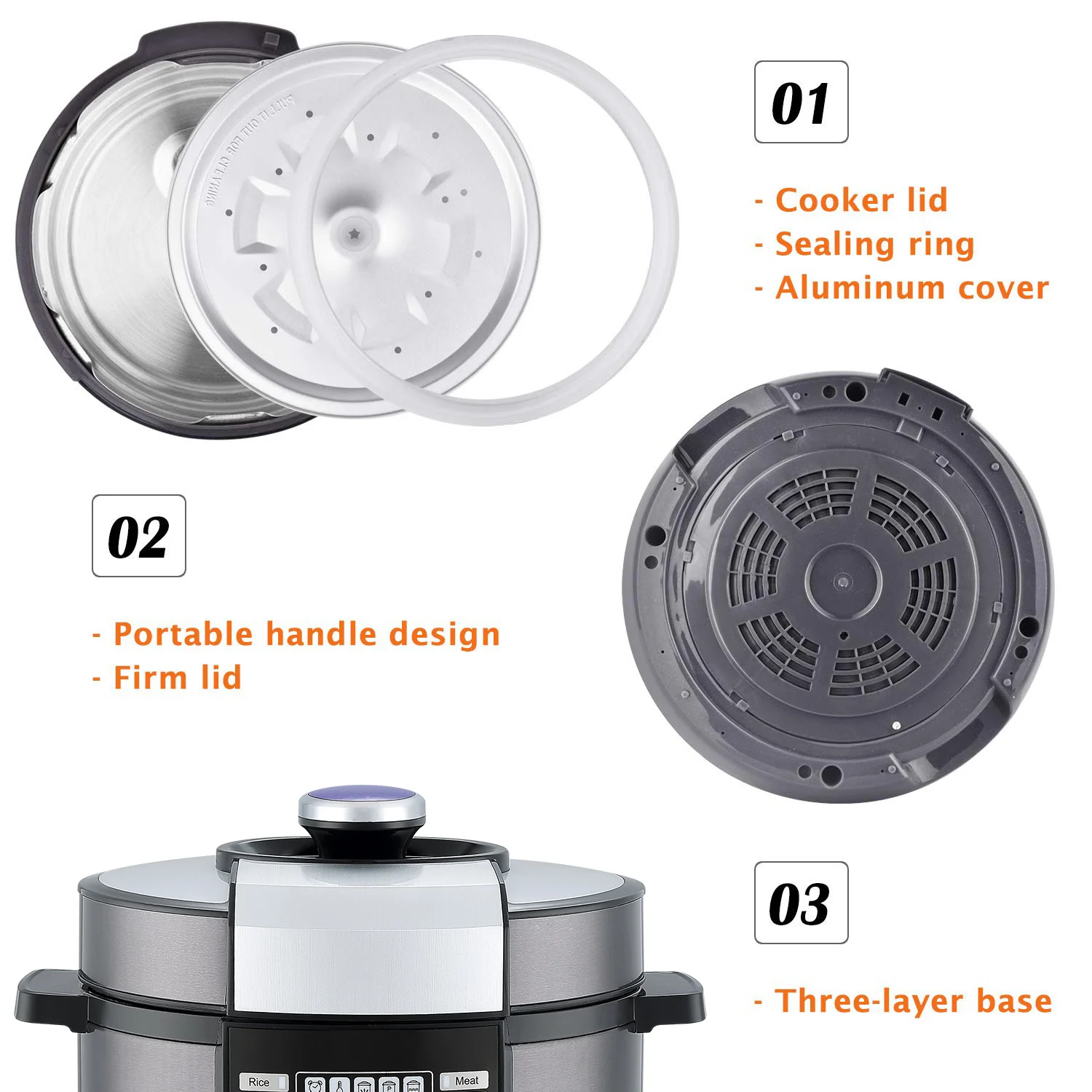 Programmable Dial Electric Pressure Cooker 6 Quart Digital Knob Multi Cooker Stainless Steel