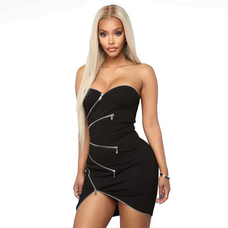 

Newest Style Women's Strapless Dress Bandage Bodycon Evening Party Sexy Club Mini Dresses Fashion Plus Size Zipper Dresses