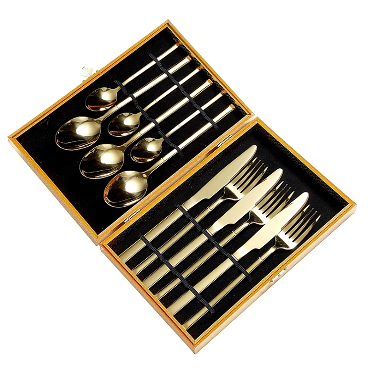 

Eco 12pcs 18/10 stainless cutlery set box wedding reusable gold flatware set, Silver/gold/rose gold/ rainbow/black