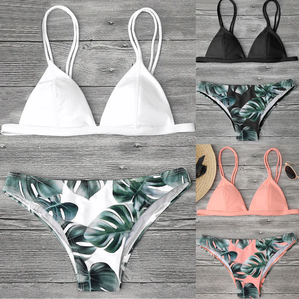 

2020 Bikini Women Swimwear Set Print Leaves Push-up Padded Bathing Swimsuit Beachwear swimwear women bathing suit