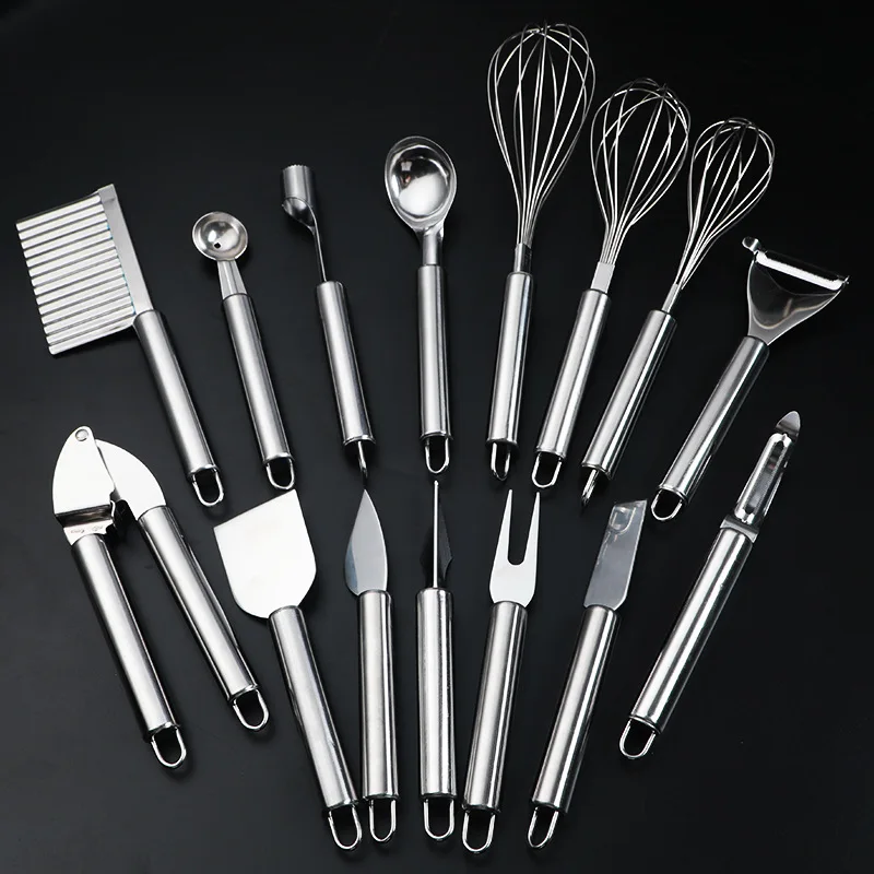 

29pc Wholesale 430 stainless steel custom logo spoon eggbeater opener peeler grater gift set promotion kitchenware suit set, Sliver