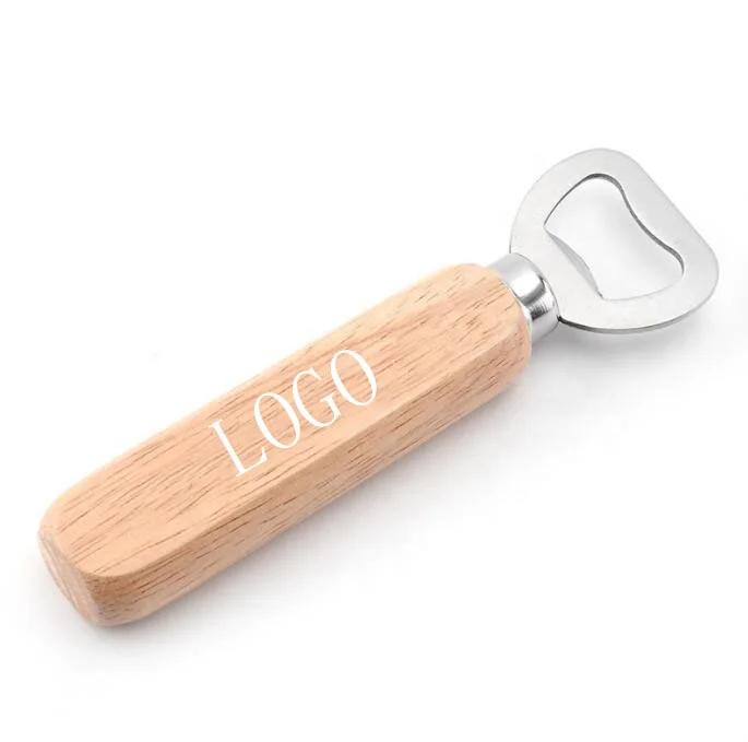 

Wholesale 100% Natural Wooden Handle Handheld Bartender Flat Bottle Opener Custom LOGO Wood Beer Bottle Opener