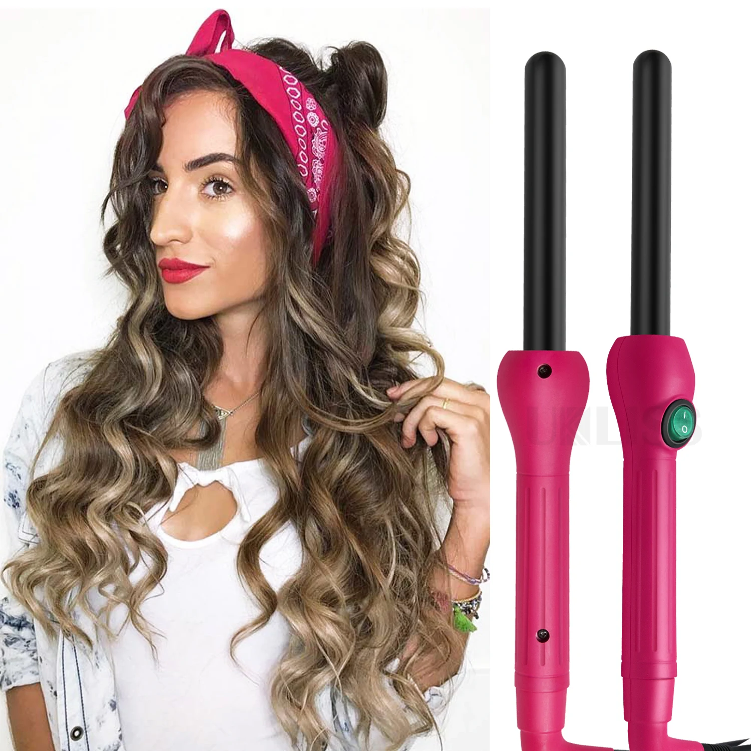 

2021 Pink Automatic Hair Magic Wand Set Ceramic Rotate Curling Irons Instant Heat Curler Roller Factory Price