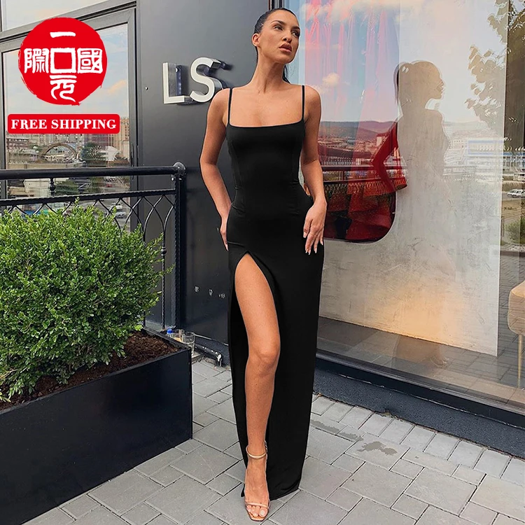 

2021 Spring/Summer New Sling-Neck Slim Halter Sexy Slit Dress evening dresses