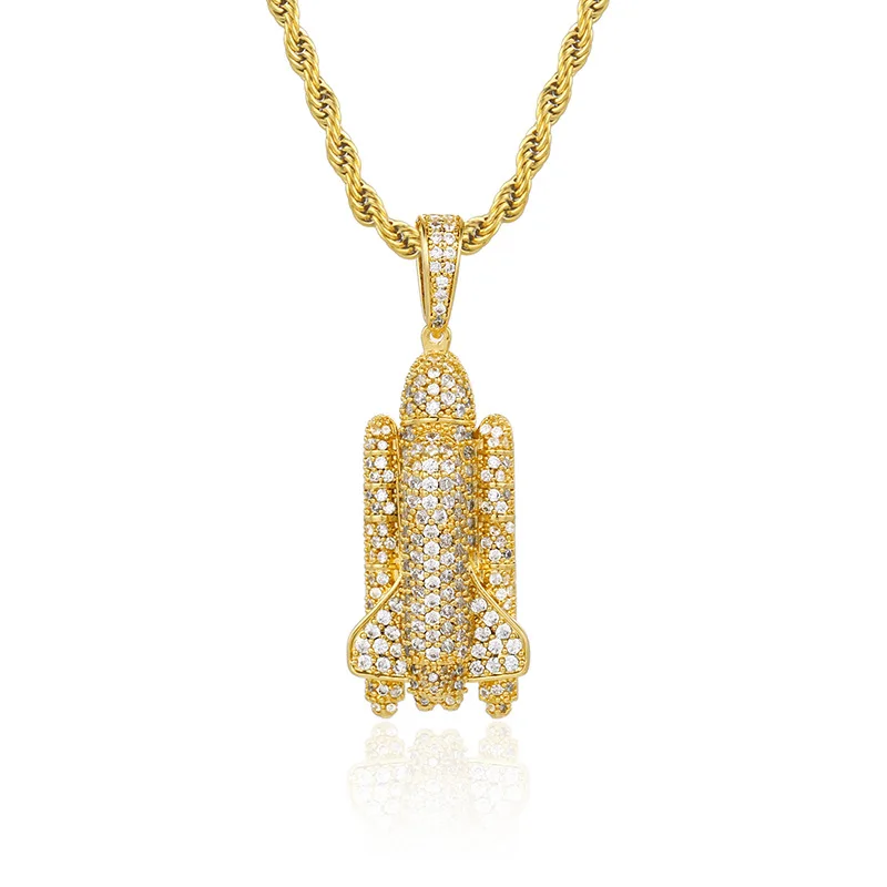 

Hip hop pendant necklace stock 18k gold plated iced out rocket pendant