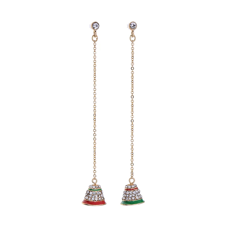 

e9112320 Enamel Custom Christmas Bell Pearl Round Diamond Pendant Jewelry Women Earings