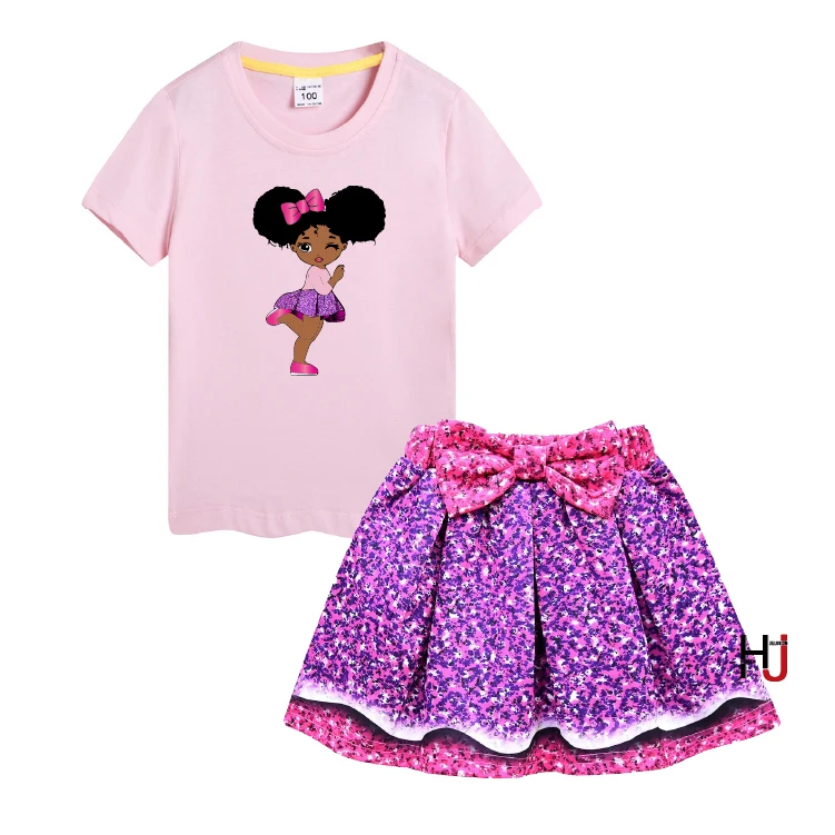 

Hot Kids Clothing Set For baby Girl Summer kid 2-piece tshirts skirt suit Children two piece set skirt and top Clothing Suit, As picture show