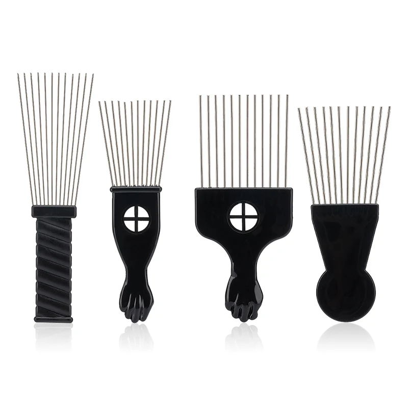 

2021 new upgrade hot design custom logo professional salon barbershop hairdressing tools insert wave hair pick afro comb for man