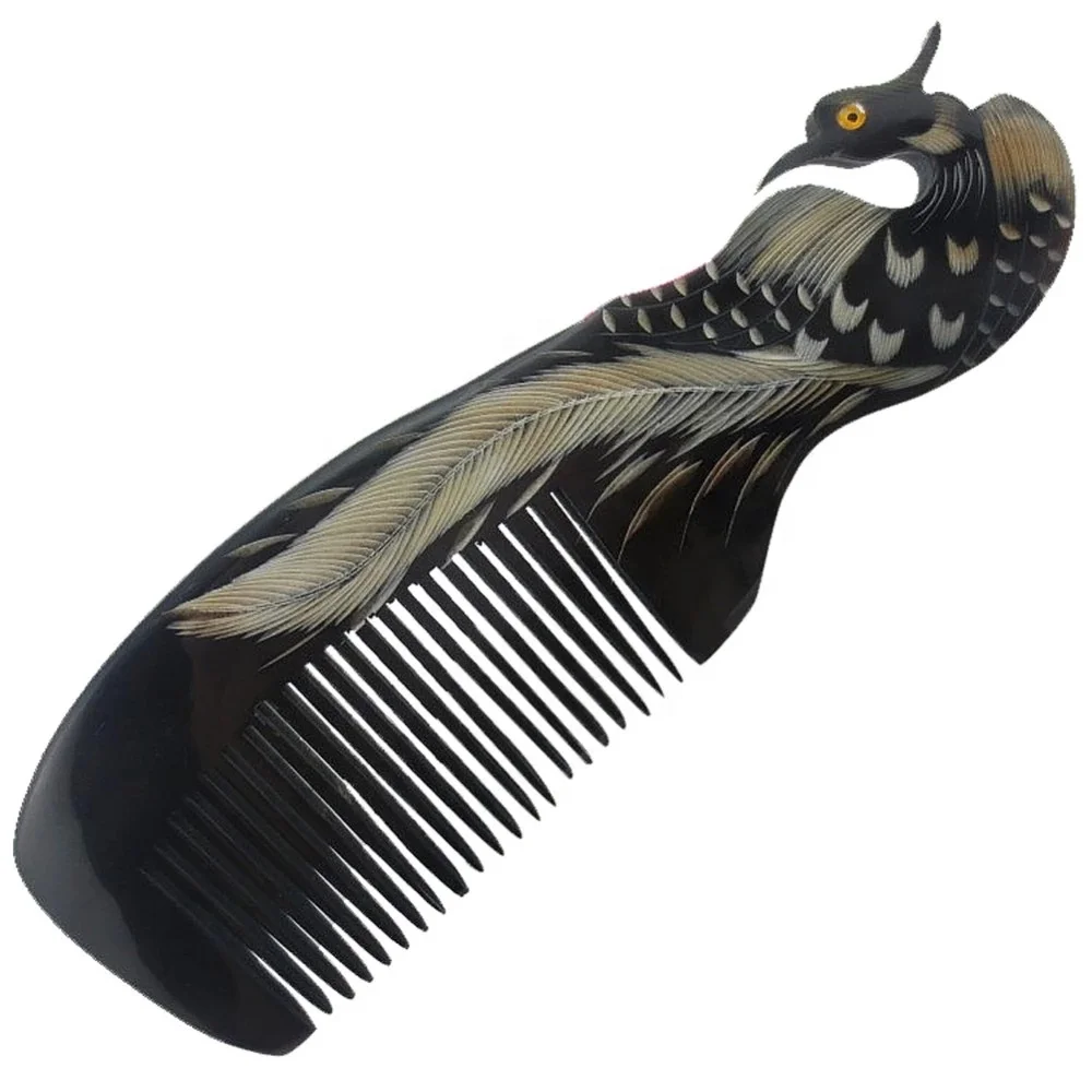 

YDM Retro Gragon Phoenix Peacock OX Horn Comb Hair Brush Natural Health Scalp Massage Combs Detangle Magic Anti-static Comb, Customized color
