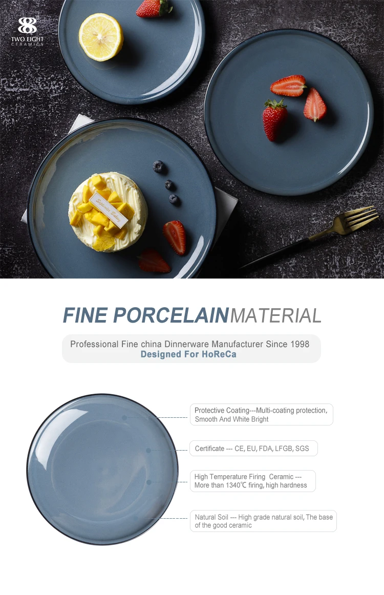 product-Two Eight-Rustic Stone Colorful Plates Round Rustic Tableware, Color Glazed Modern Restauran