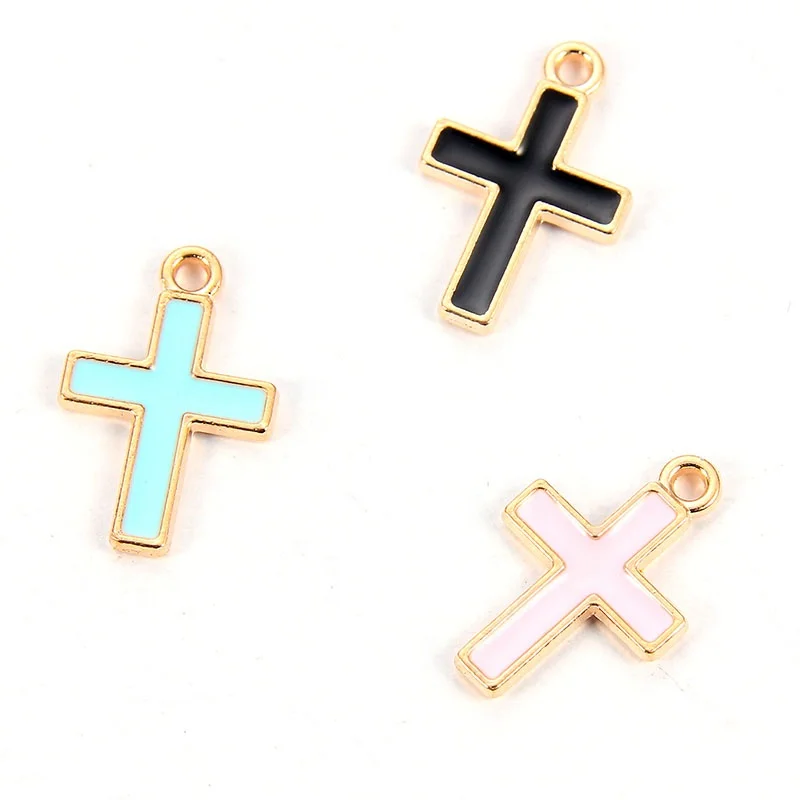 

DIY Wholesale Mixed Jesus Cross Charms Pendant Lovely Baby Pink enamel Cross Jewelry Bracelet Charms Making, Picture show