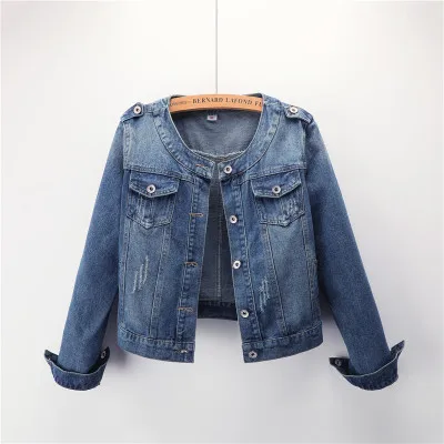 

clothing female wholesale Chaqueta de vaquero Crew neck Jean jackets for ladies Ladies denim jacket Women blue jean jacket