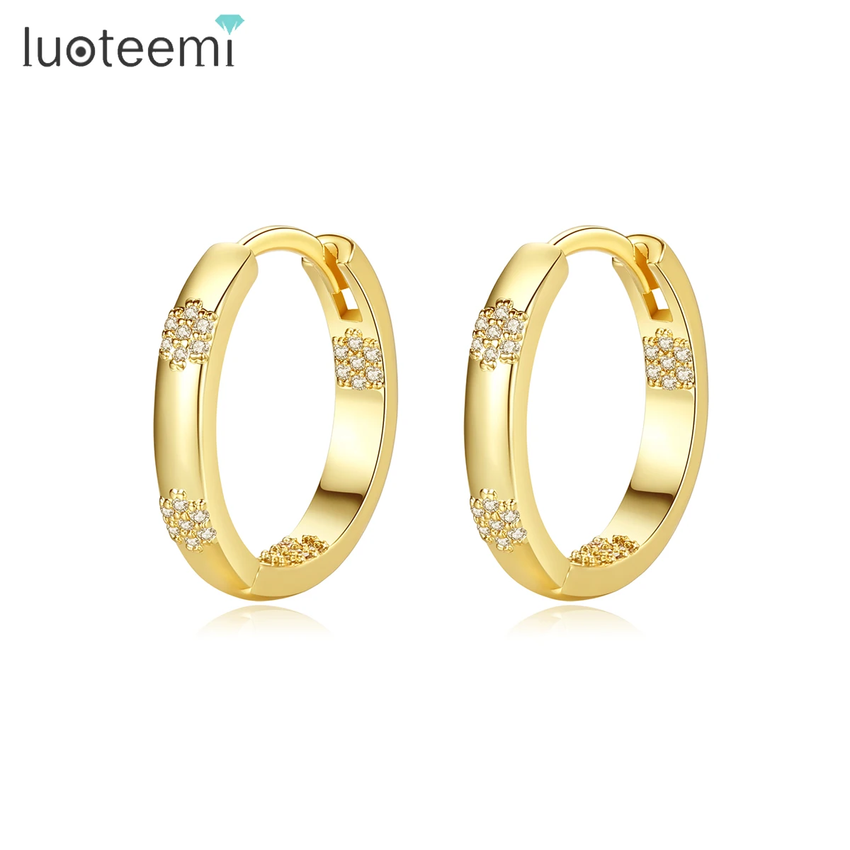 LUOTEEMI Trendy Simple CZ Design Jewelry Cubic Zirconia Clip On Earrings for Woman 18K Gold Plated Hoop Earrings