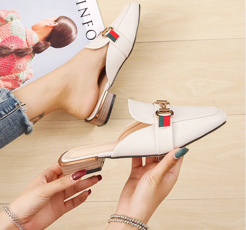 

2020 women flat pumps mules outdoor slippers square head daily wear comfortable flat shoes for ladies girls casual wear, Pure color