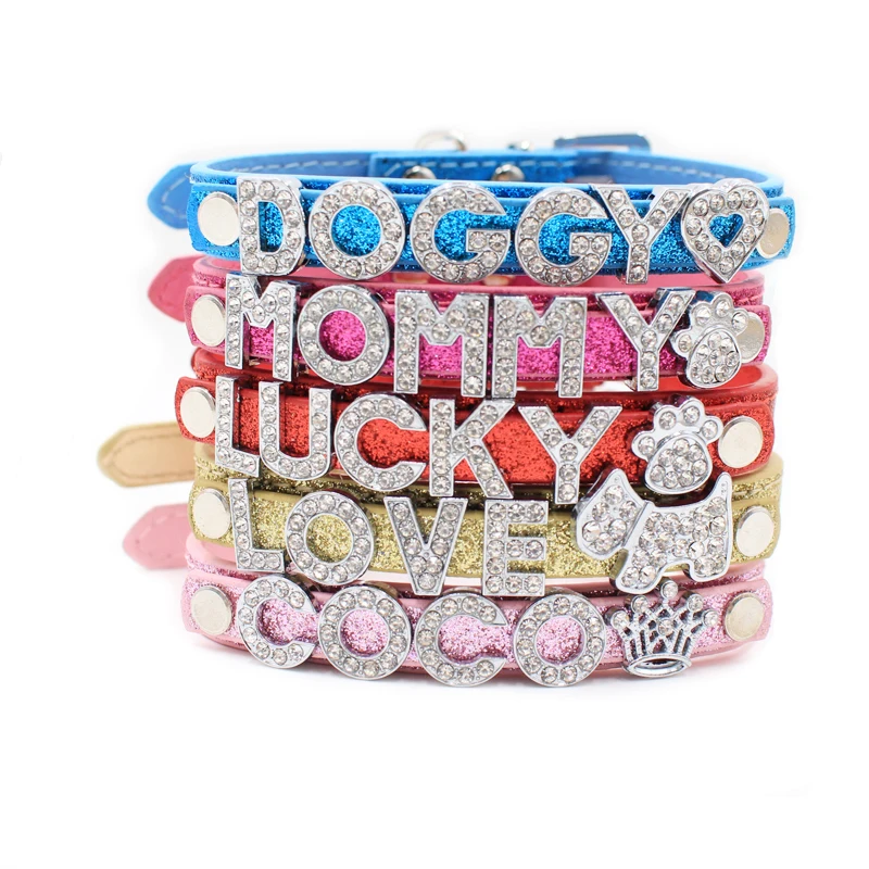 

Wholesale Luxury Fashion Pet Product Custom Diamond Dog Collar Bling Crystal Rhinestone Puppy Pu Leather Pet Small Collar, Red