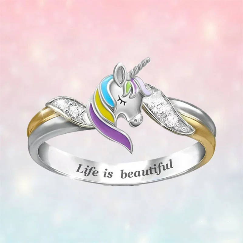 

Exquisite Fashion New Creative Jewelry Elegant Ladies Animal Accessories Color Unicorn Diamond Ring