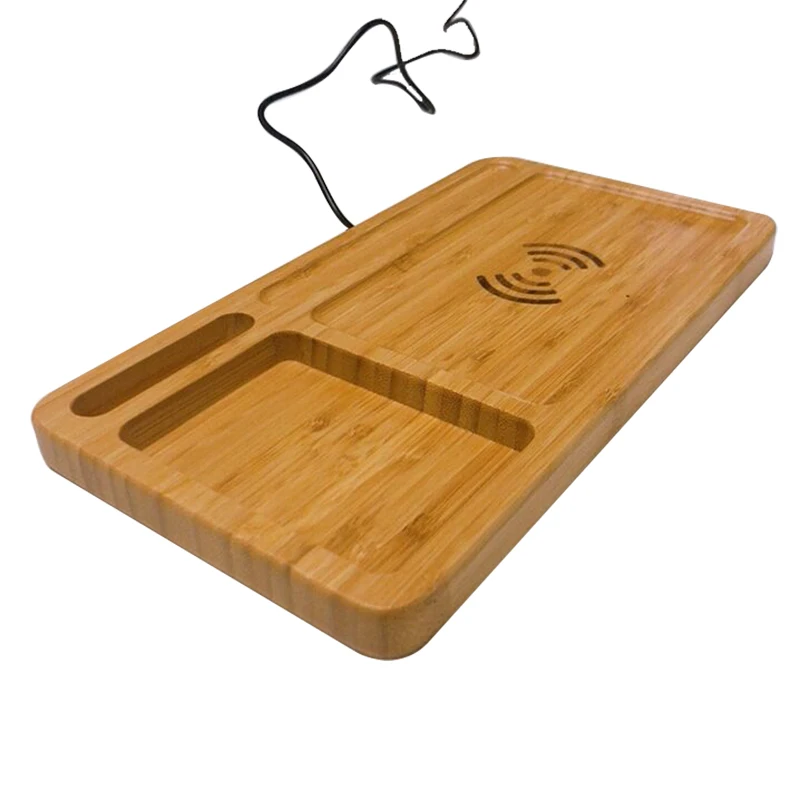 

Eco-Friendly Bamboo Charger Tray Pen Holder 10w 15w Phone Wireless Charger Pad For Iphone