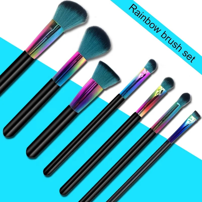 Rainbow Oval Makeup Brushes Set Kabuki Kit 7pcs 10 pcs Profession Custom Makeup Brush Set