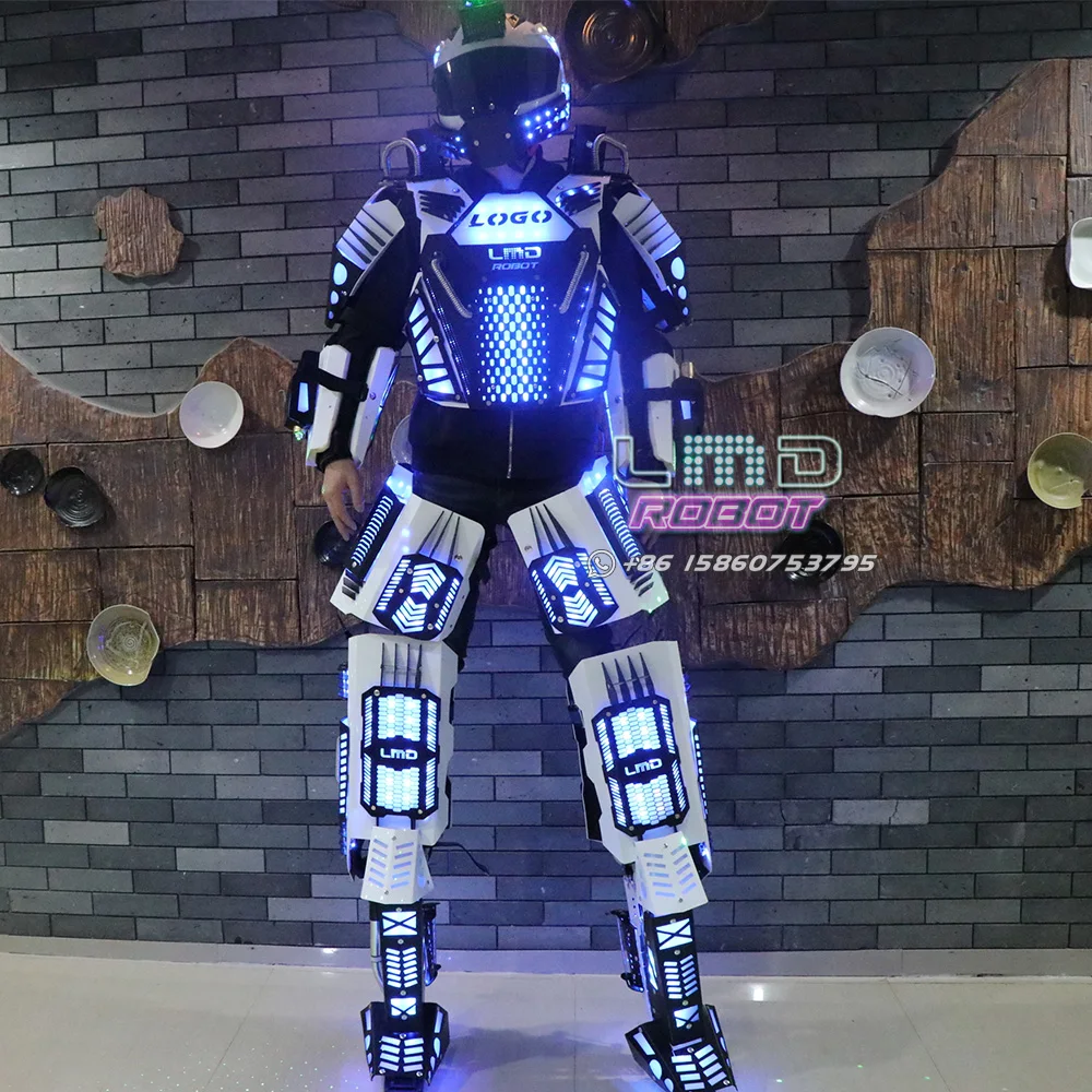 

LMD 2021 New Free Shipping Stilts Walker Robot Led Light Costume Rechargeable Battery Kryoman Performance Clothes