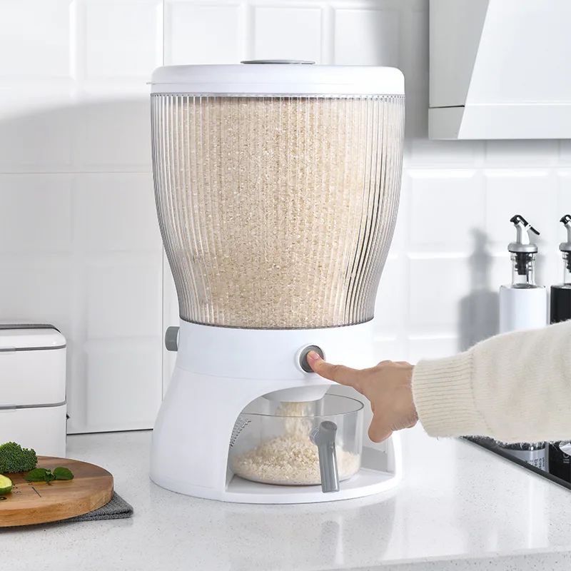 

2021 new design 360 degree rotating rice grain dispenser food storage box