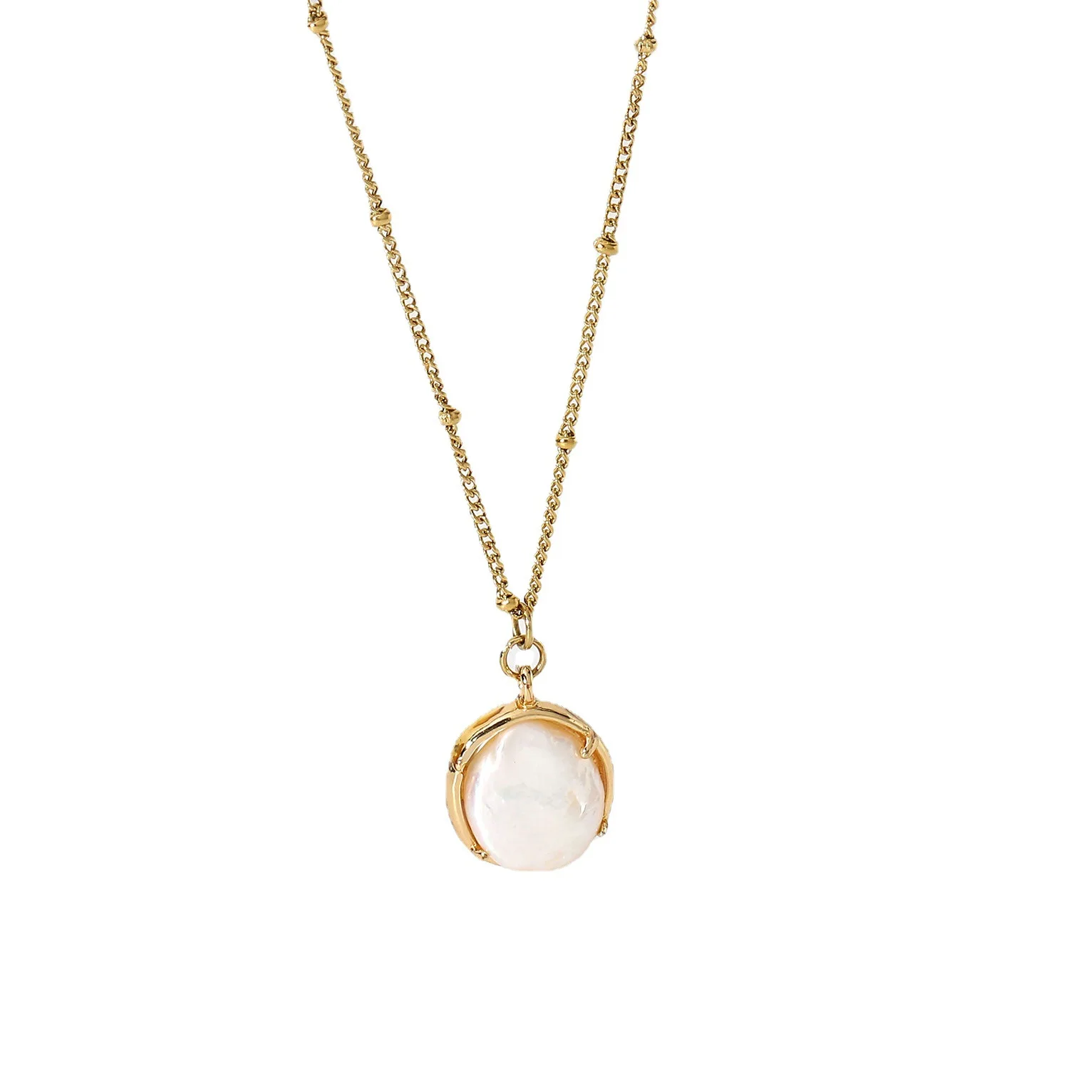 

Womens Freshwater Pearl Necklace Trendy 14k Gold Stainless Steel Cuban Link Chain, Picture shows