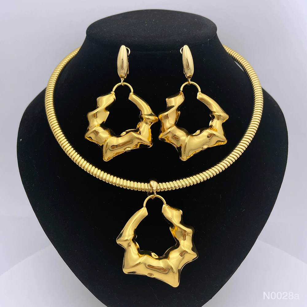

N28 Juepei African jewelry set with Croissant shape pendant necklace earring for 24k gold plated copper jewelry set