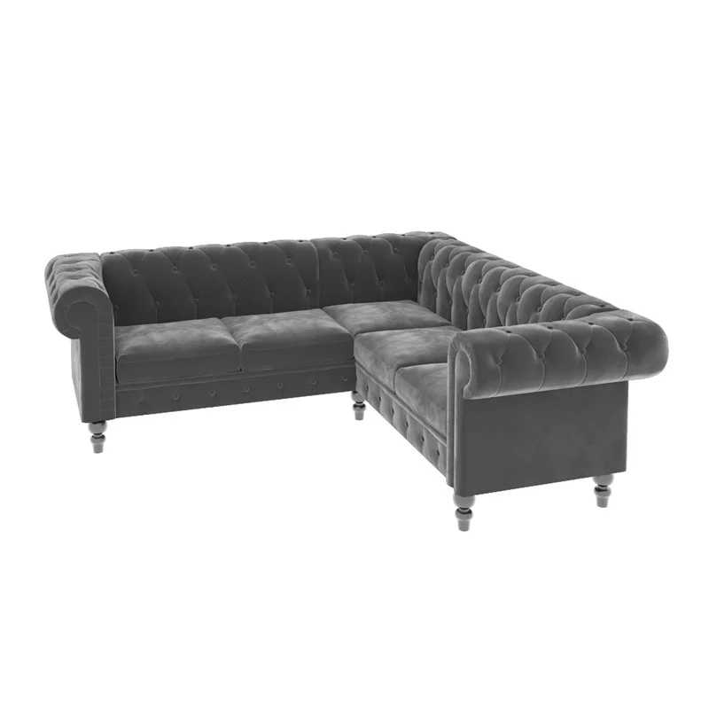 

Modern Couch Grey Tufted Sofa Large Velvet Corner 5 Seater Sofa, Optional