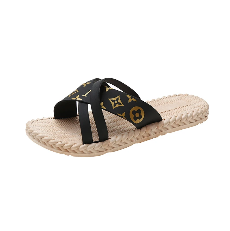 

woman slippers 2021 new fashion summer slippers outer wear Anti-slip cross bow flat sandals slippers for women, Picture