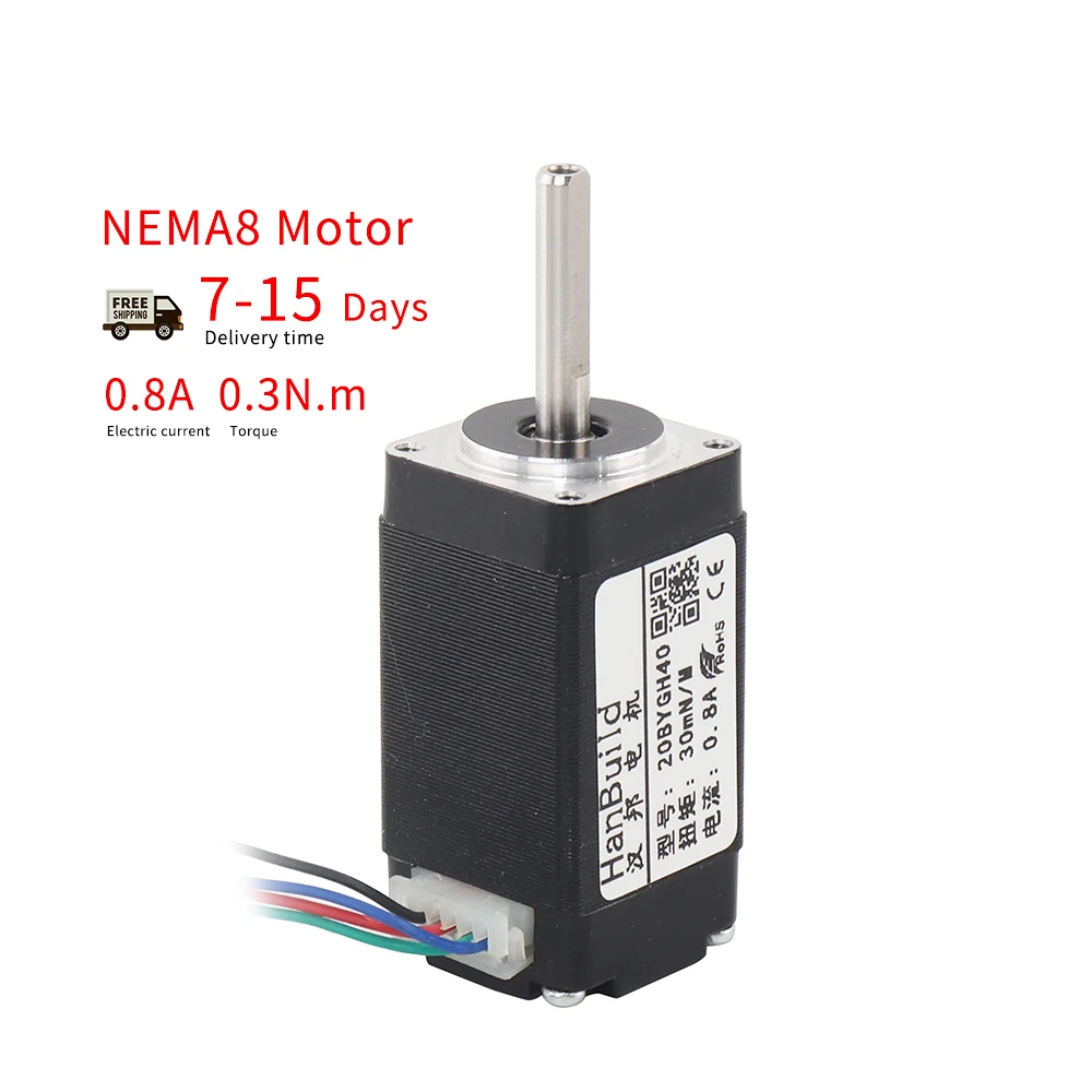 

HanBuild For 3D Printer Monitor Equipment Nema8 20BYGH40 motor 40mm 0.8A 0.03N.m High Torque 20 Stepper motor nema 8